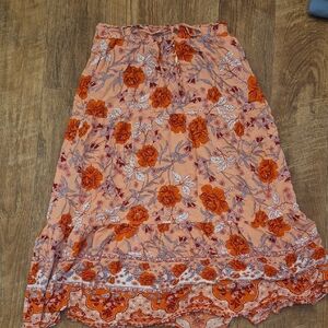 Floral Tiered Peach and Orange Maxi Skirt
